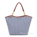 2015 new style PU decoration lady canvas handbags with stripe pattern